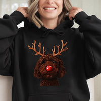 Humorous Christmas Dog Hoodie, Chocolate Doodle Reindeer Hoodie, Adorable Pet Lover Holiday Sweatshirt, Winter Doodle Pullover, Dog Lover Present