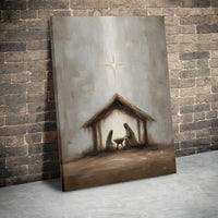 Holy Family Manger Scene Canvas, Minimalist Nativity Canvas Wall Art, Christmas Religious Canvas Print, Modern Christian Wall Art Canvas