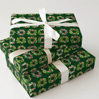 Floral Holiday Gift Wrap, Watercolor Christmas Wreath Wrapping Paper, Dark Green Botanical Wrapping Paper, Festive Winter Present Wrap Roll