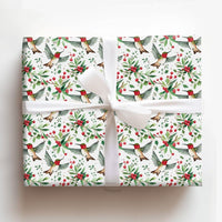 Holly Berry Holiday Gift Wrap, Christmas Hummingbird Wrapping Paper, Winter Botanical Gift Wrapping Paper, Festive Nature Bird Gift Wrap