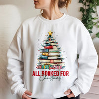 Book Tree Graphic Pullover, All Booked for Christmas Sweatshirt, Bookish Holiday Sweater, Librarian Christmas Crewneck, Book Lover Present