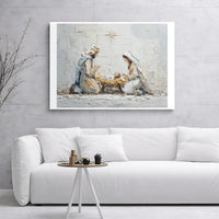 Holy Family Impasto Painting Wall Art, Nativity Scene Canvas Art, Christmas Manger Canvas Print, Religious Christian Faith Present
