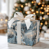 Snowy Village Holiday Gift Wrap, Horse Drawn Sleigh Christmas Wrapping Paper, Twilight Winter Wrapping Paper, Rustic Holiday Gift Wrap Roll