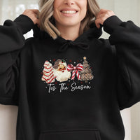 Leopard Print Santa Hat Tree Hooded Sweatshirt, Tis the Season Christmas Hoodie, Preppy Cheetah Xmas Pullover, Festive Winter Holiday Jumper
