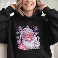 Bubble Gum Santa Hooded Sweatshirt, Disco Santa Christmas Hoodie, Pink Retro Holiday Pullover, Trendy Xmas Sweater for Women
