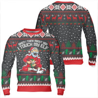 Adult Humor Holiday Sweater, Humorous Touch My Elf Christmas Sweatshirt, Rude Novelty Xmas Crewneck, Naughty Santa Party Pullover Present for Men