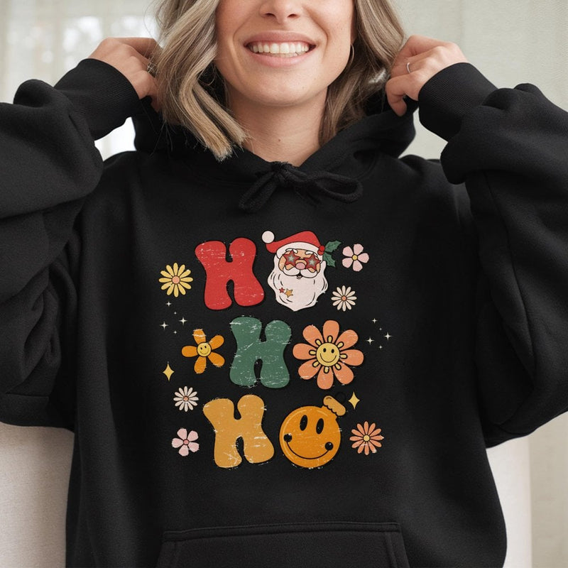 Groovy Santa Graphic Sweatshirt, Retro Ho Ho Ho Christmas Hoodie, Vintage Holiday Pullover, Festive Teacher Xmas Hooded Sweater Present