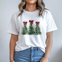 Coquette Christmas Tree T-Shirt, Christmas Tree Bow T-Shirt, Red Bow Holiday Graphic T-Shirt, Adorable Xmas Winter Tee, Festive Present for Women