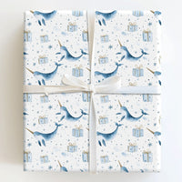 Adorable Narwhal Christmas Gift Wrap, Watercolor Narwhal Wrapping Paper, Winter Wonderland Narwhal Wrapping Paper, Holiday Animal Gift Wrap