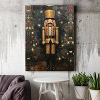 Christmas Tree Oil Painting Canvas Print, Gold Nutcracker Canvas Art, Holiday Wall Art, Festive Winter Home Decor, Xmas Canvas Wall Hanging
