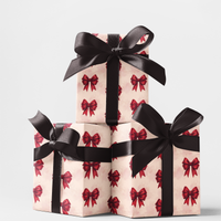 Ribbon Christmas Gift Wrap, Scarlet Promise Red Bow Wrapping Paper, Elegant Red Bows Present Wrap, Birthday and Holiday Gift Wrap Roll