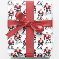 Ice Hockey Gift Wrap, Santa Hockey Christmas Wrapping Paper, Sporty Skating Santa Present Paper, Winter Sports Holiday Wrap, Fan Gift Wrap