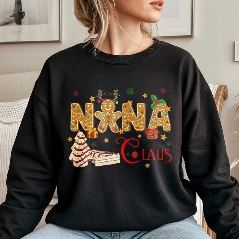 Gingerbread Man Holiday Sweatshirt, Nana Claus Christmas Sweatshirt, Adorable Grandma Xmas Sweater, Humorous Nana Claus Crewneck Sweatshirt
