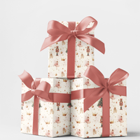 Pink Ballerina Wrapping Paper, Nutcracker Ballet Christmas Gift Wrap, Holiday Watercolor Gift Wrap Roll, Xmas Present Wrapping Paper