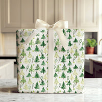 Watercolor Holiday Tree Gift Wrap, Tennis Christmas Wrapping Paper, Tennis Racket Present Paper, Tennis Player Xmas Gift Wrap Roll