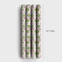 Pink and Green Holiday Gift Wrap, Retro Ornament Christmas Wrapping Paper, Vintage Bauble Wrapping Paper, Pastel Xmas Present Wrap Roll