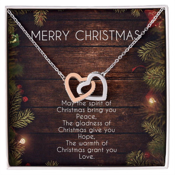 Cubic Zirconia Heart Pendant, Interlocking Hearts Necklace, Polished Surgical Steel Jewelry, Romantic Christmas Present for W