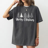 Merry Christmas Pine Graphic Tee, Hand-Drawn Christmas Tree T-Shirt, Holiday Forest Graphic T-Shirt, Vintage Nature Shirt, Winter Xmas Present
