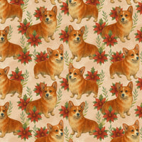 Adorable Dog Poinsettia Gift Wrap, Corgi Christmas Wrapping Paper, Festive Dog Lover Wrapping Paper, Holiday Puppy Christmas Present Paper Roll