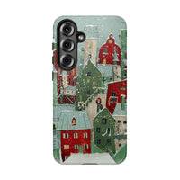 Winter Town Rooftops Phone Case, Snowy Christmas Village Samsung Galaxy Case, Festive Holiday Phone Cover, Comfy Winter Scene Case