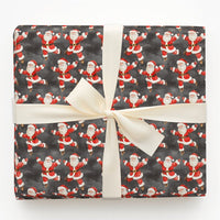 Charcoal Dark Holiday Gift Wrap, Dancing Santa Christmas Wrapping Paper, Whimsical Xmas Wrapping Paper, Festive Santa Gift Wrap Roll