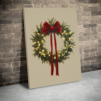 Illuminated Evergreen Holiday Print, Christmas Wreath Digital Wall Art, Festive Winter Wreath Poster, Xmas Bow Wall Decor Digital Download