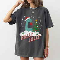 Adorable Festive Dino T-Shirt, Holly Jolly Dinosaur Christmas Shirt, Retro Holiday Dinosaur Graphic Tee, Xmas Dino Shirt, Family Matching Present