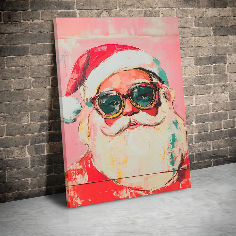 Sunglasses Santa Canvas Print, Cool Santa Claus Canvas Wall Art, Modern Christmas Canvas Decor, Retro Holiday Wall Art, Festive Present
