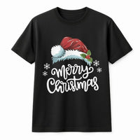 Snowflake Winter Holiday Graphic Tee, Merry Christmas Santa Hat T-Shirt, Festive Xmas Typography Shirt, Seasonal Women Top