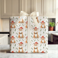Santa Hat Animal Gift Wrap, Christmas Fox Wrapping Paper, Adorable Woodland Fox Wrapping Paper, Holiday Gift Wrap, Winter Forest Wrapping Paper