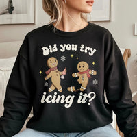 Humorous Gingerbread Christmas Crewneck, Did You Try Icing It Sweatshirt, Physical Therapy Sweatshirt, PT Athletic Trainer Holiday Sweatshirt