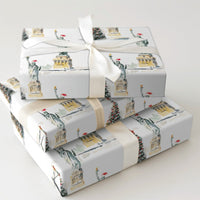 NYC Christmas Tree Gift Wrap, Statue of Liberty Wrapping Paper, New York Holiday Wrapping Paper, Watercolor City Winter Present Paper