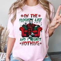 Naughty List Horror Graphic Tee, Slasher Movie Christmas T-Shirt, Humorous Creepmas Holiday Shirt, Retro Slasher Shirt, Horror Fan Xmas Present