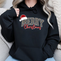 Merry Christmas Leopard Pattern Pullover, Leopard Print Christmas Hoodie, Wild Holiday Aesthetic Sweatshirt, Trendy Xmas Tree Hoodie