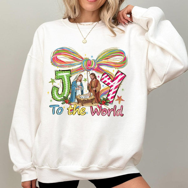 Nativity Scene Christmas Graphic Crewneck, Joy to the World Sweatshirt, Christian Holy Night Holiday Pullover, Religious Xmas