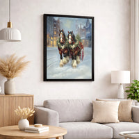 Snowy Town Winter Scene Canvas, Christmas Horse Carriage Canvas Wall Art, Holiday Farmhouse Canvas Print, Rustic Winter Wall Art Decor