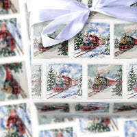 Christmas Locomotive Gift Wrap, Vintage Steam Train Wrapping Paper, Watercolor Train Wrapping Paper, Holiday Winter Train Gift Wrap Roll