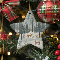 Deer and Fox Woodland Ceramic Ornament, Winter Forest Star Ornament, Rustic Holiday Tree Star Ornament, Nature Keepsake Christmas Present