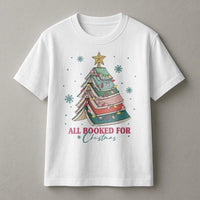Library Book Tree Graphic Tee, All Booked for Christmas T-Shirt, Adorable Bookworm Christmas Shirt, Librarian Holiday Tee, Reading Lover Present