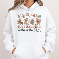 Gingerbread Medical Staff Hooded Sweatshirt, ER Nurse Christmas Hoodie, Emergency Room Holiday Pullover, Humorous RN Winter Nurse Hoodie