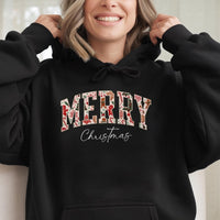 Retro Holiday Lettering Hoodie, Merry Christmas Hoodie, Vintage Winter Pattern Hooded Sweatshirt, Comfy Family Xmas Pullover, Christmas Present