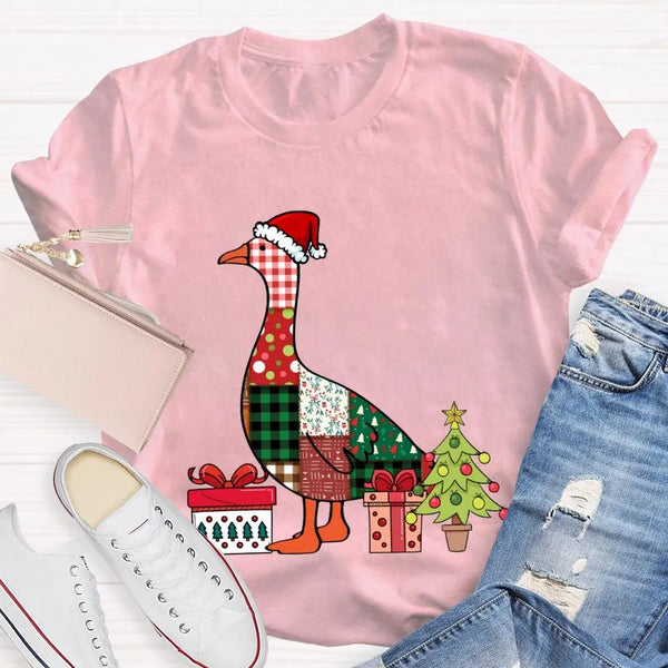 Colorful Holiday Geese Christmas Tree Tee, Christmas Geese T-Shirt, Festive Winter Animal Graphic Shirt, Adorable Xmas Presen