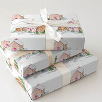 Watercolor Christmas Village Wrapping Paper, Pink Gingerbread House Gift Wrap, Sweet Holiday Village Gift Wrapping Paper, Adorable Present Wrap