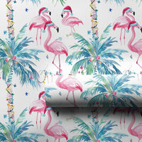 Coastal Palm Tree Gift Wrap, Tropical Flamingo Wrapping Paper, Beach Christmas Flamingo Wrapping Paper, Holiday Present Gift Wrap Roll