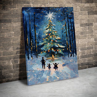 Snowy Winter Landscape Canvas Print, Christmas Tree Forest Wall Art Print, Holiday Oil Painting Wall Art, Digital Download Printable Art