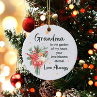 Ceramic Christmas Keepsake, In the Garden of My Heart Grandma Ornament, Floral Memorial Ornament, Nana Remembrance Tree Decoration Present