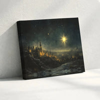 Holy Night Sky Oil Painting Canvas Wall Art, Star of Bethlehem Ancient City Canvas, Christian Nativity Print, Religious Christmas Art