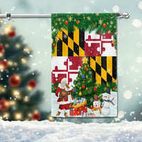 Santa Snowman MD State Flag, Maryland Christmas Garden Flag, Double Sided Maryland Holiday Garden Flag, Festive Outdoor Lawn Yard Banner