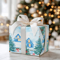 Watercolor Winter Gift Wrap, Snowy Village Wrapping Paper, Christmas Village Wrapping Paper Roll, Holiday Landscape Festive Present Paper