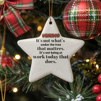 Humorous Coworker Christmas Ornament, Humorous Not Being at Work Today Star Ornament, Secret Santa Office Present, Star Ceramic Tree Ornament
